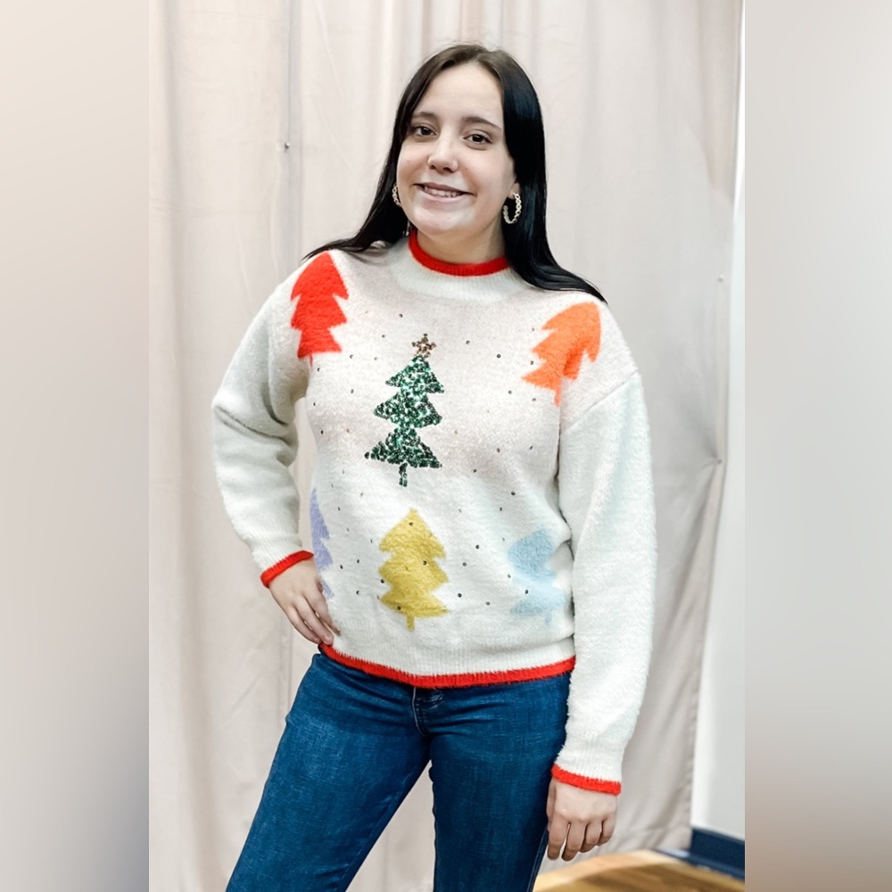 Jodifl ivory holiday sweater with sequin decoration and christmas tree h50126